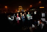 The father of Indian gangrape victim 'Nirbhaya' addresses a rally in New Delhi