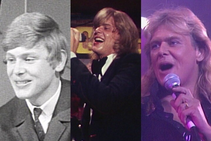 A composite image of four photos of John Farnham from, left, in the 60s, 70s, 80s and 90s.