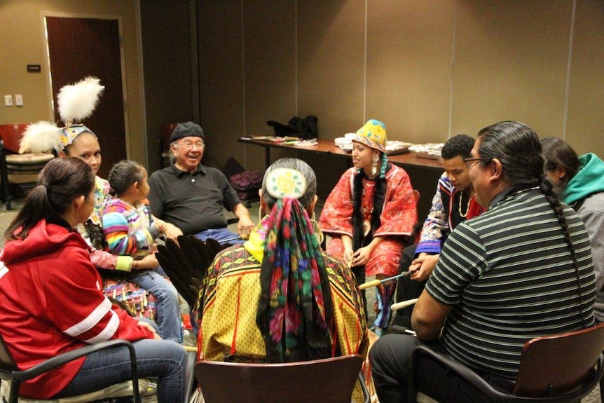 Native American elders meeting with students from Sydney TAGE Eora College in 2014