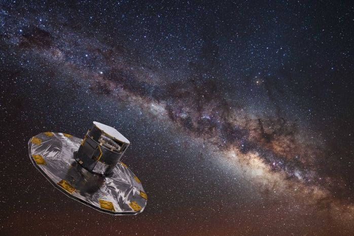 An artist's impression of the Gaia telescope mapping stars in the Milky Way.