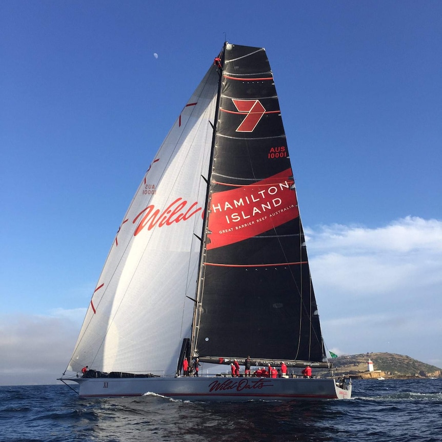 Wild Oats XI enters the River Derwent during the 2018 Sydney to Hobart yacht race