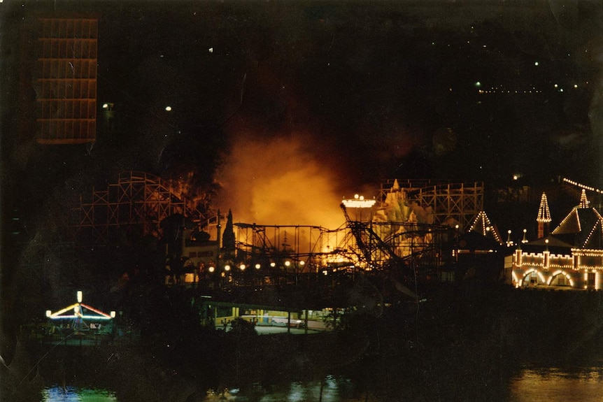 An aerial view of the 1979 Ghost Train fire