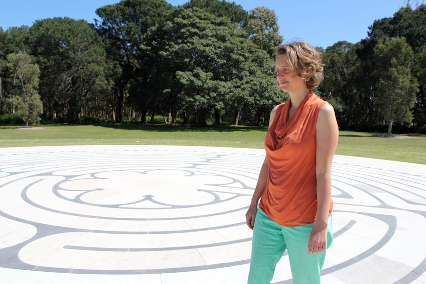 Corrina Bonshek walking the Centennial Park Labyrinth