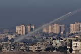 A rocket being launched from the Gaza strip into Israel on November 15, 2012.