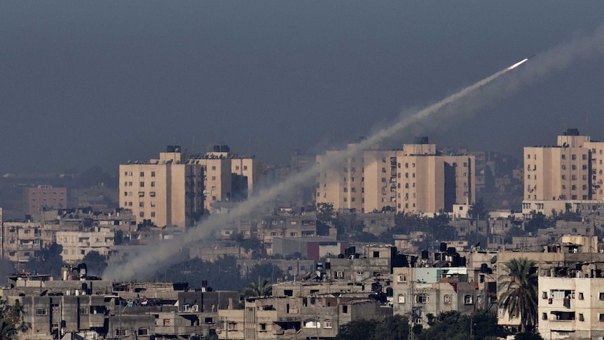 A rocket being launched from the Gaza strip into Israel on November 15, 2012.