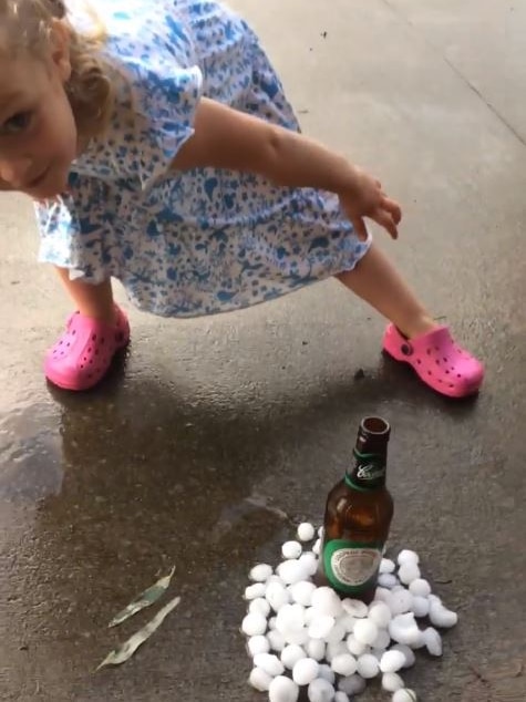 Keeping a beer cold with hail at Glenvale, near Toowoomba.