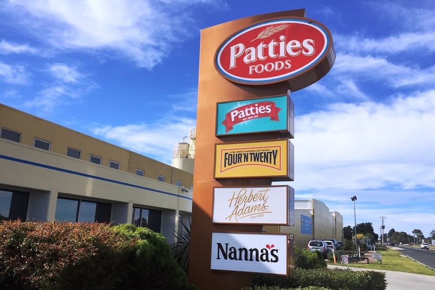 Patties sign at food manufacturing plant