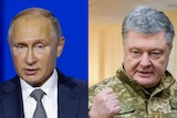 Composite image of Russian President Vladimir Putin and Ukrainian President Petro Poroshenko.