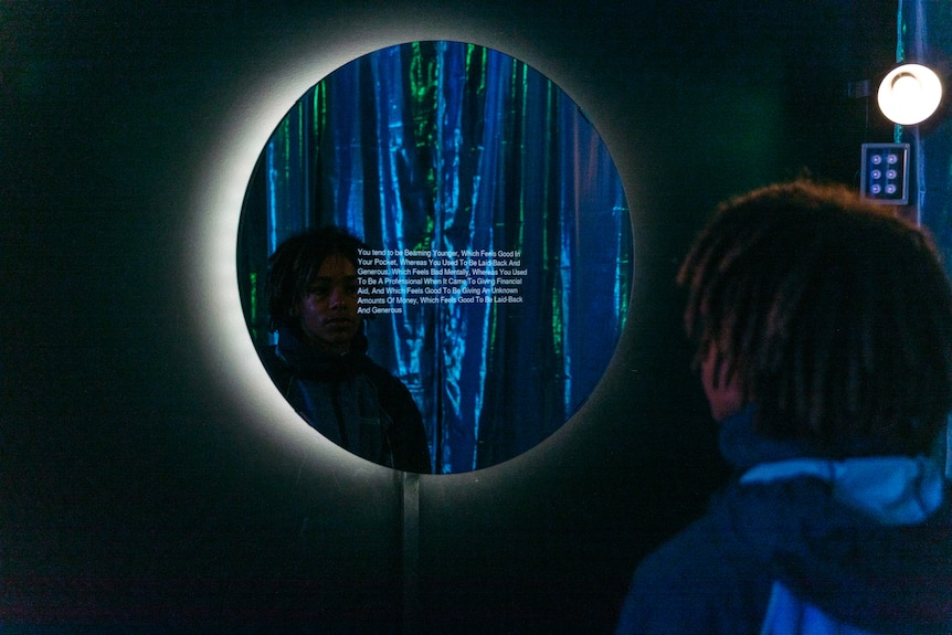 A mirror exhibit at a futures museum.
