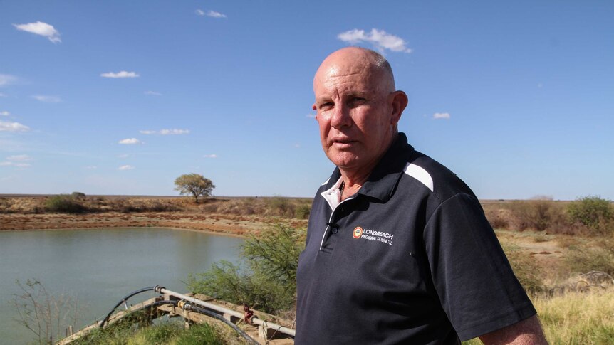 Wes Irwin Ilfracombe branch manager for Longreach Regional Council in front of Shannon dam