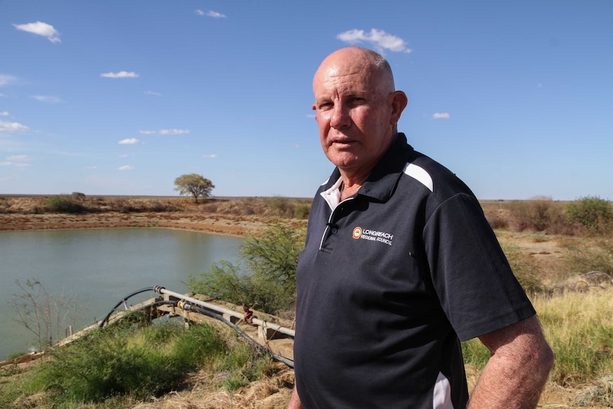 Wes Irwin Ilfracombe branch manager for Longreach Regional Council in front of Shannon dam