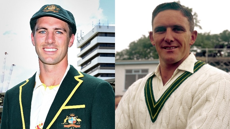 A composite image of Pat Cummins and Alan Davidson.