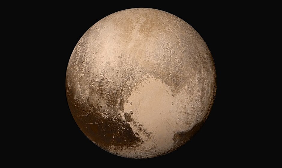 New Horizons took this image on its closest approach to Pluto, 450,000 kilometres away.