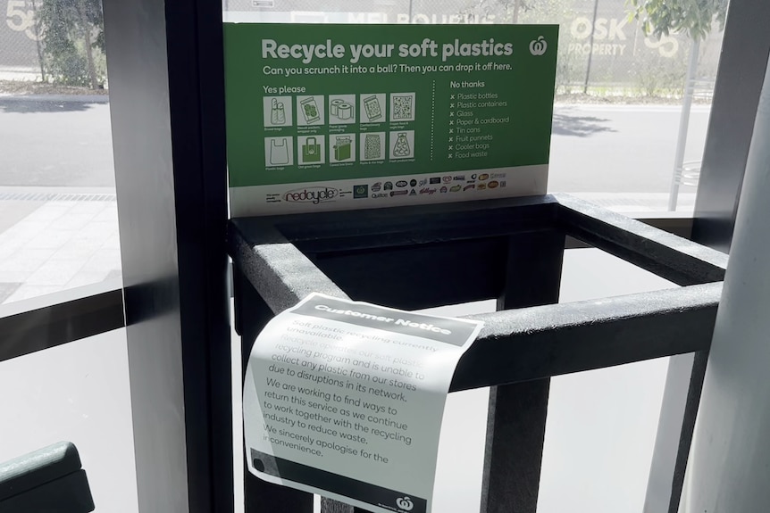 A soft plastic recycling bin at Woolworths