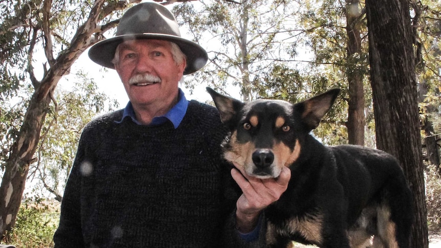 Warren Shire Mayor Rex Wilson on his quad bike with his kelpie Mango, he will step aside due to drought pressure.