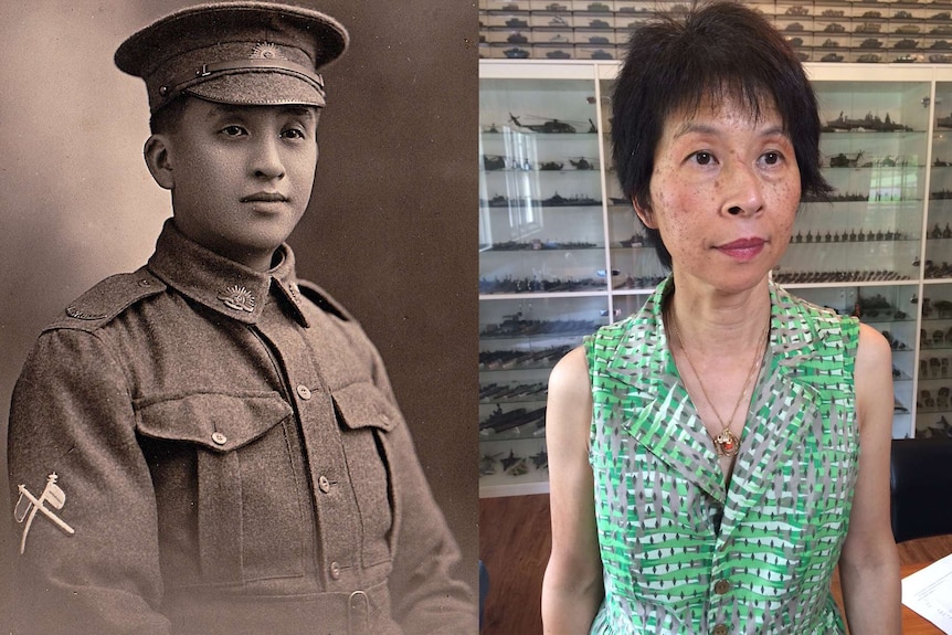 Postcard Chinese Anzac Benjamin Moy Ling and descendant Serena Cheung