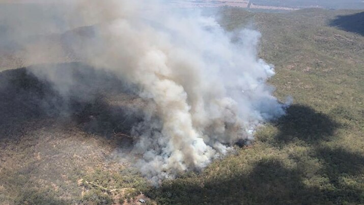 An aerial photo of a bushfire spreading through dense forest in Mount Maria in December.