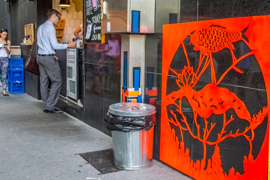 A large cut out appears alongside a popular Brisbane cafe near Eagle Lane.