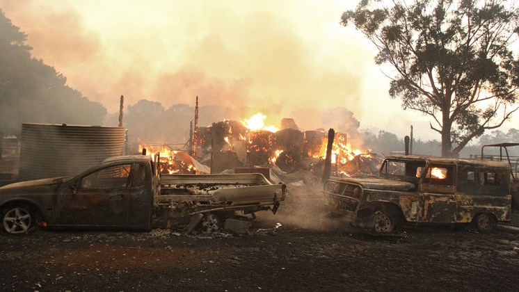 Vehicles and a shed destroyed