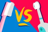 Illustration of a manual toothbrush vs. an electronic toothbrush to depict the differences between the two.