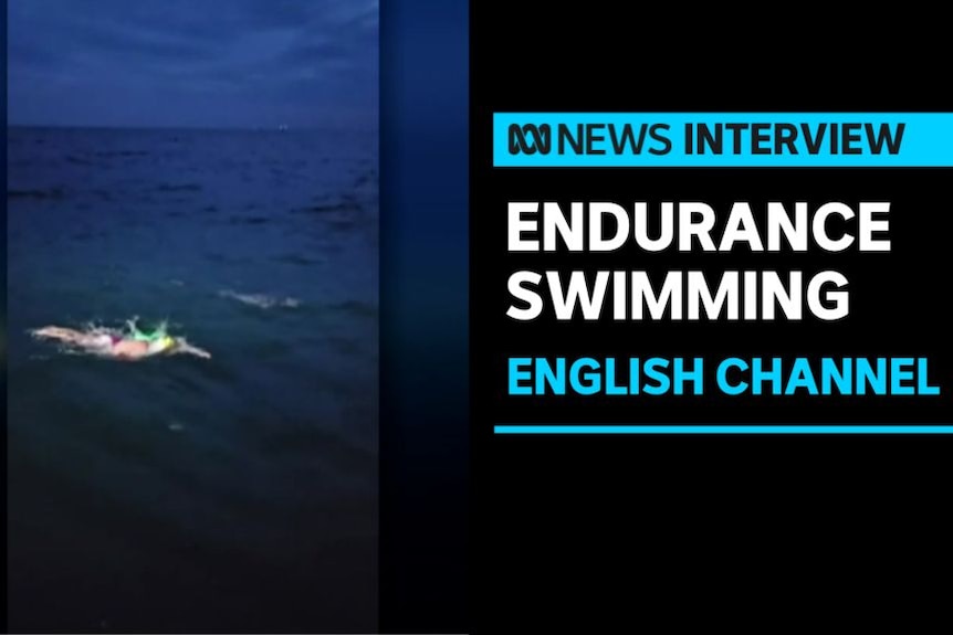 Endurance Swimming, English Channel: Screengrab of mobile vision showing a woman swimming through ocean water.