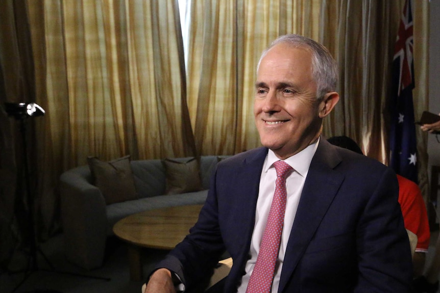 Malcolm Turnbull prepares for an interview with 7.30