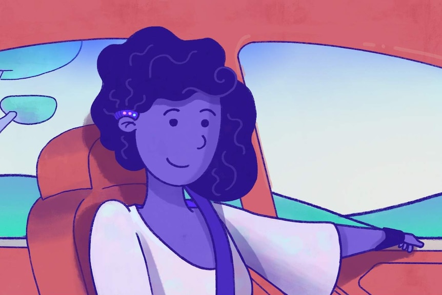 An illustration of Ayla in a car.