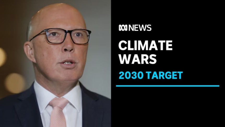 Climate Wars, 2030 Target: Peter Dutton looking off-camera during a media conference.