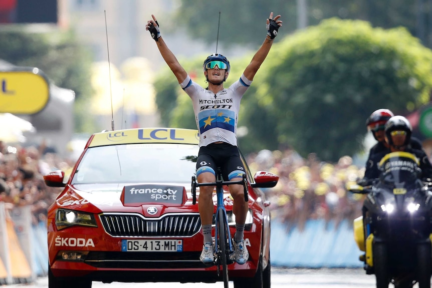 Matteo Trentin celebrates stage win at Tour de France