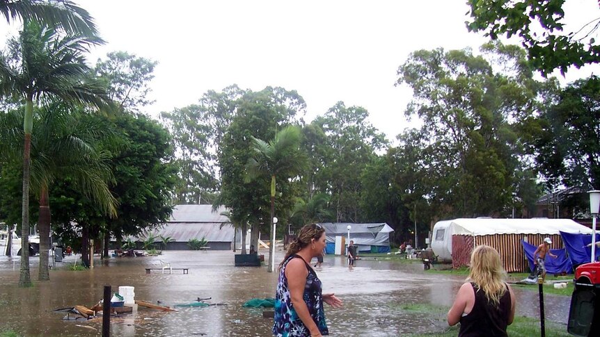 Swamped: holiday-makers at the Northside Caravan Park in North Bundaberg.