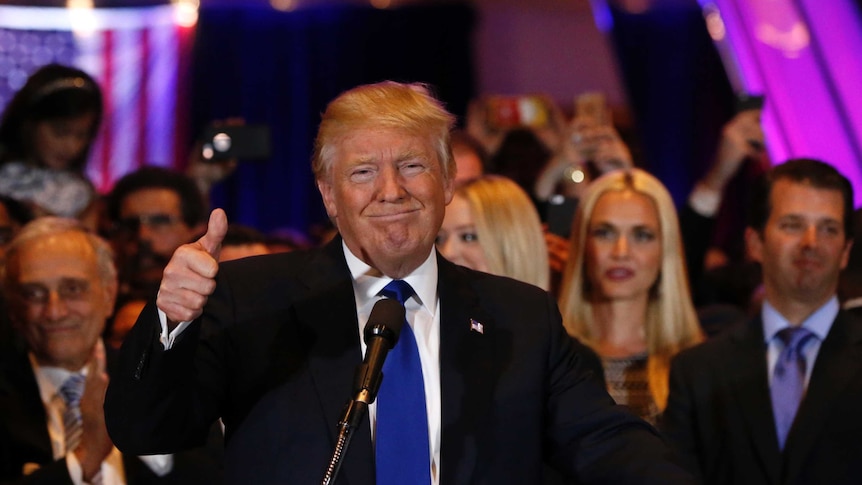 Republican U.S. presidential candidate Donald Trump gives a thumbs up