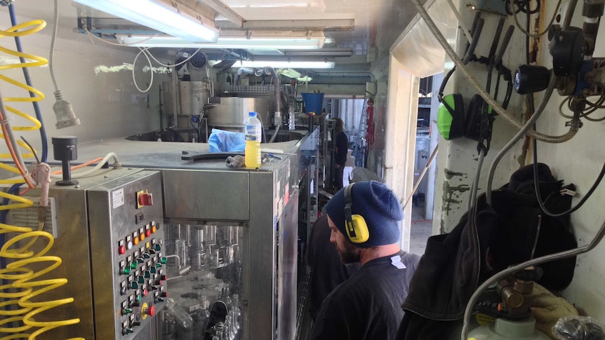 High tech equipment inside the mobile wine bottling sem-trailer