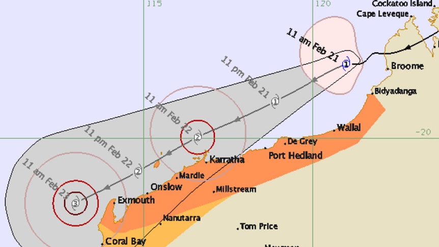 Cyclone Carlos is tracking parallel to the Pilbara coast