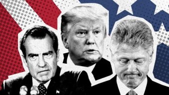 A graphic containing images of Richard Nixon, Donald Trump and Bill Clinton.