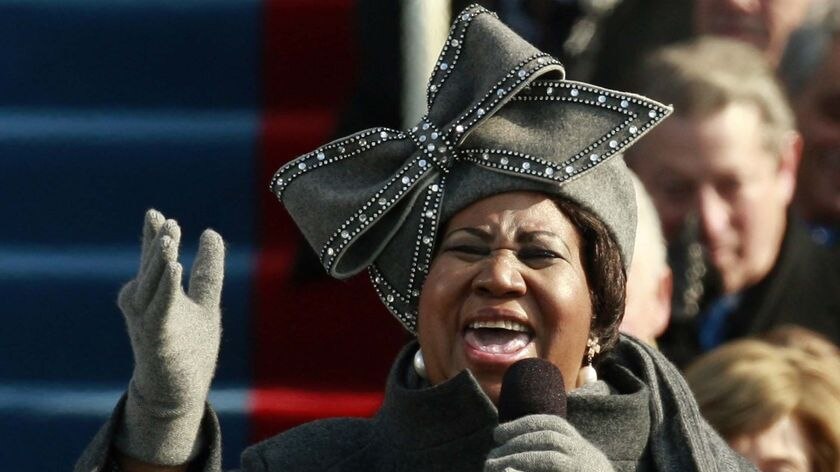 Aretha Franklin sings during during the inauguration ceremony of Barack Obama