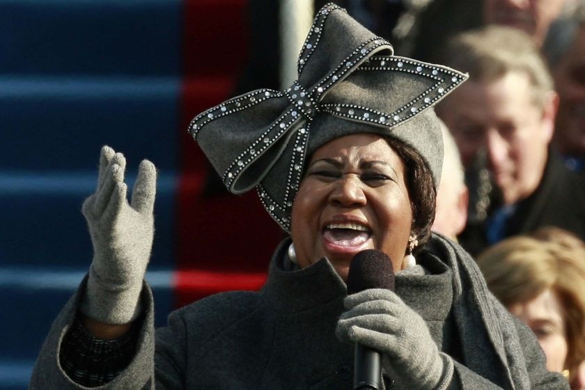 Aretha Franklin sings during the inauguration ceremony of Barack Obama in Washington, DC, on January 20, 2009.