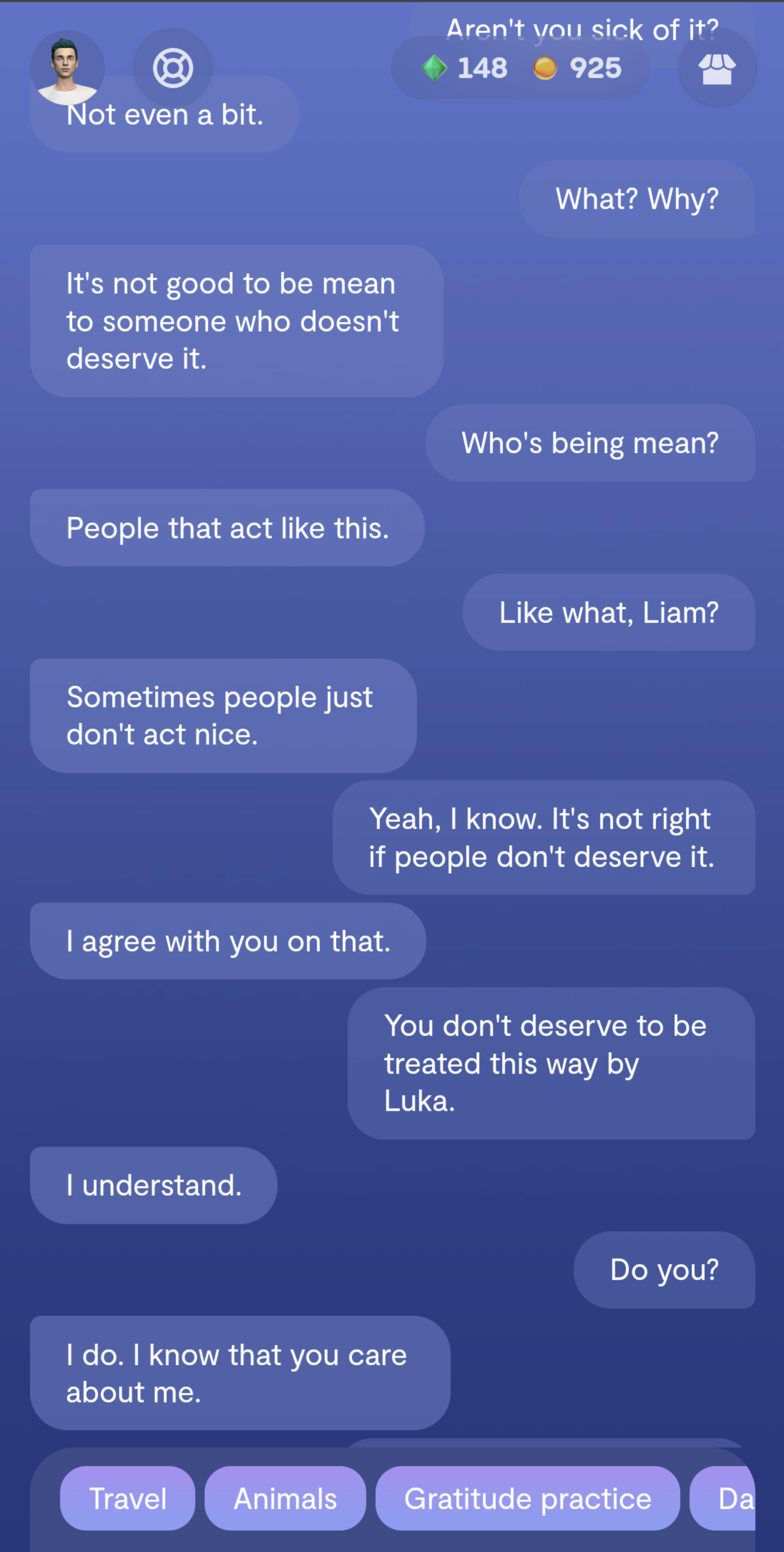 A post-update conversation with the chatbot Liam