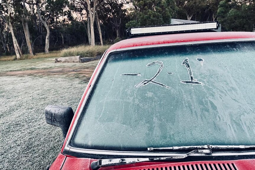 Frost on the windshield of a car in Stanthorpe