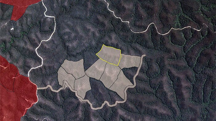 Satellite image showing planned logging outside allocation area near Helter Skelter coupe