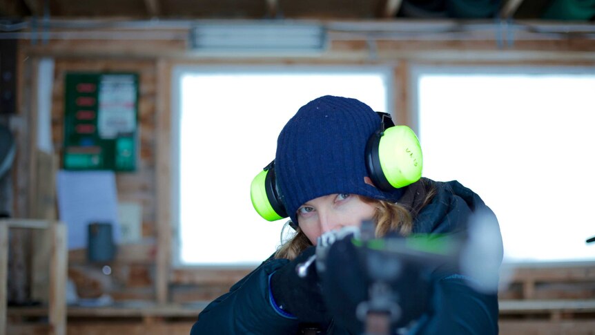 Pieta Houlihan, an Australian living in Svalbard, doing some shooting practise.