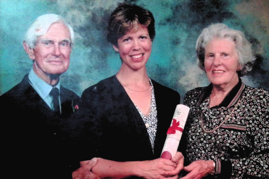 Kate Sinclair with her late father and step-mum Sir George and Lady Sinclair