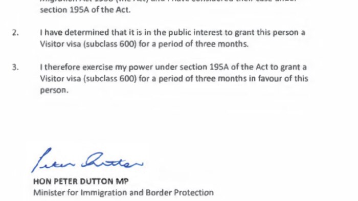 A screenshot of a document shows text with Peter Dutton's signature at the bottom, dated November 1, 2015.