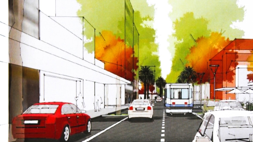 Artist's impression of Hunter Street with light rail