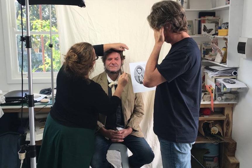 Clayton Tremlett in the studio recreating the bushranger Ben Hall for a photo shoot.