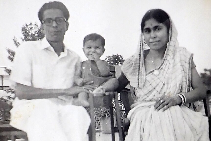 Mahananda Dasgupta as a young child with her parents.