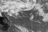 Satellite image of tropical depression 11F with forecast track