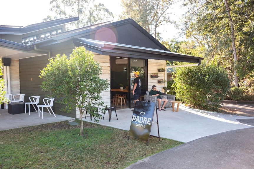 Sunlit cafe from outside