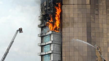 Firefighters have brought under control a fire at a Kazakh building known as The Lighter