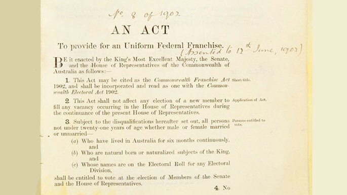 The Commonwealth Franchise Act of 1902 which removed Aboriginal Australians' rights to vote in a federal election.