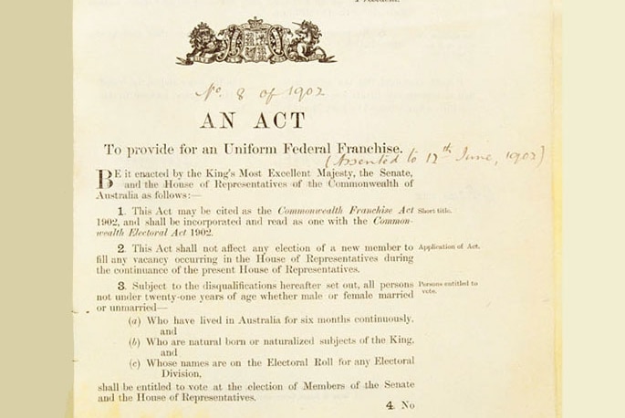 The Commonwealth Franchise Act of 1902 which removed Aboriginal Australians' rights to vote in a federal election.